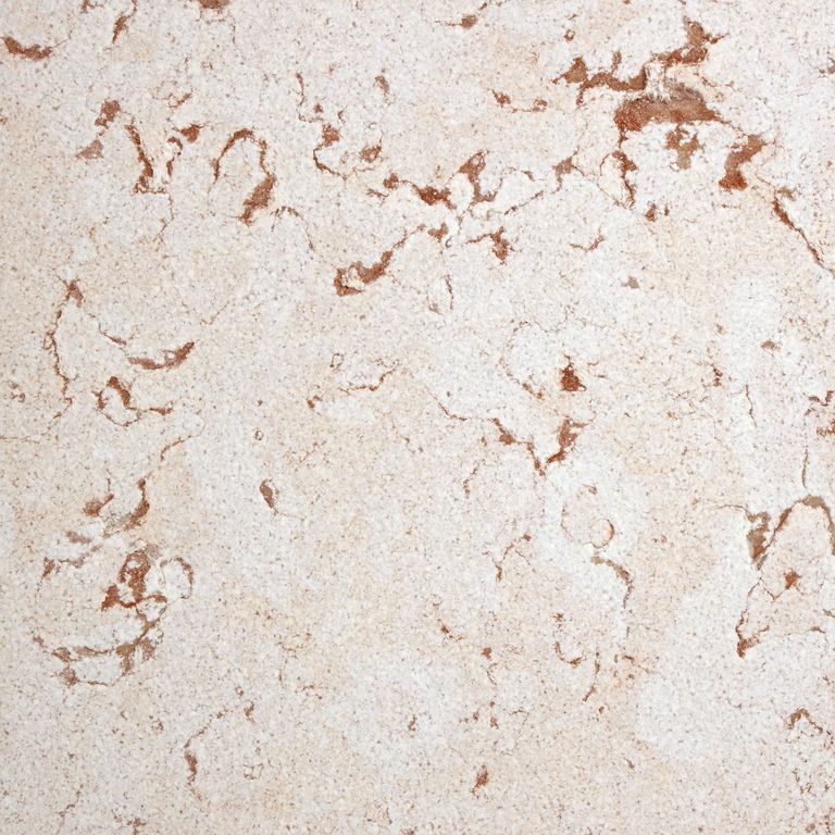The surface finish shown is sand blasted. Dominant colors shown are beige, gray, white and cream. The color mix creates a warm feeling. Veined and swirled color patterns.