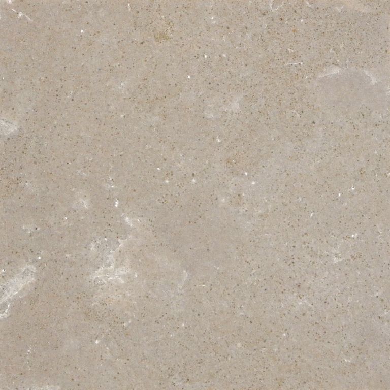 The surface finish shown is brushed. The dominant color shown is tan. The color mix creates a warm feeling. Solid and regular color patterns. Contains some mica.