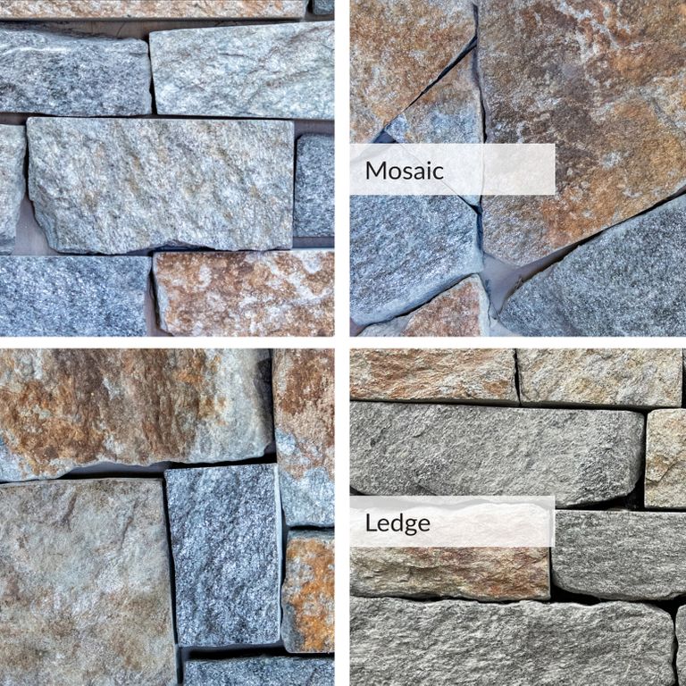 Feature image for Granite - Dover Blend Tin Veneer. Dominant colors shown are blue and gray. The color mix creates a cool feeling. Regular, streaked, speckled and random color patterns.