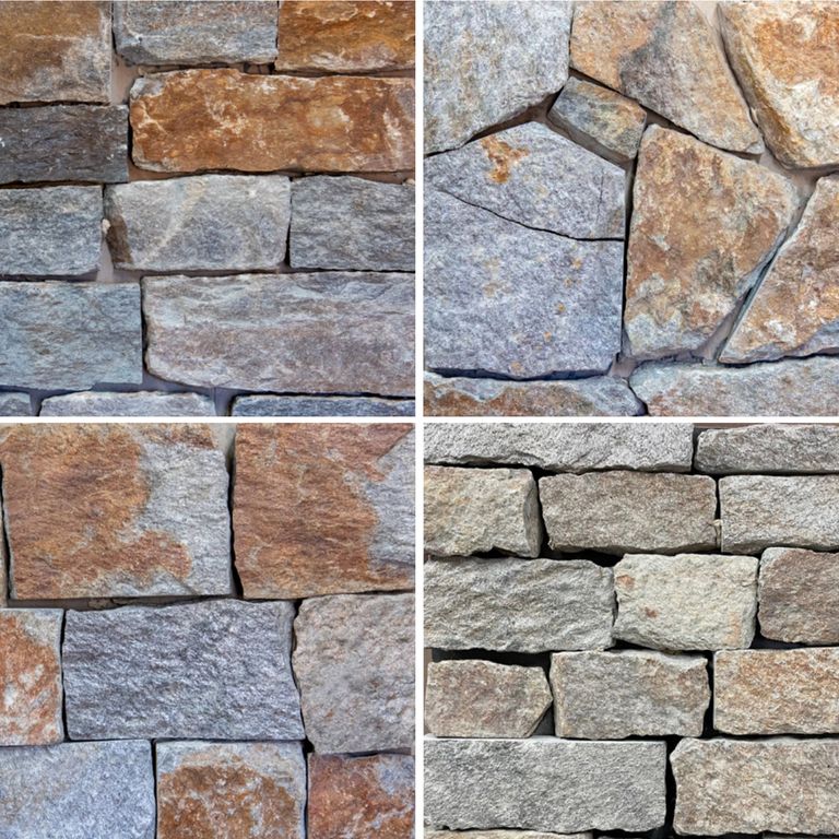 Best close-up image for Granite - Quaker Hill Blend Tin Veneer. The dominant color shown is gray. The color mix creates a warm feeling. Streaked, speckled and random color patterns.