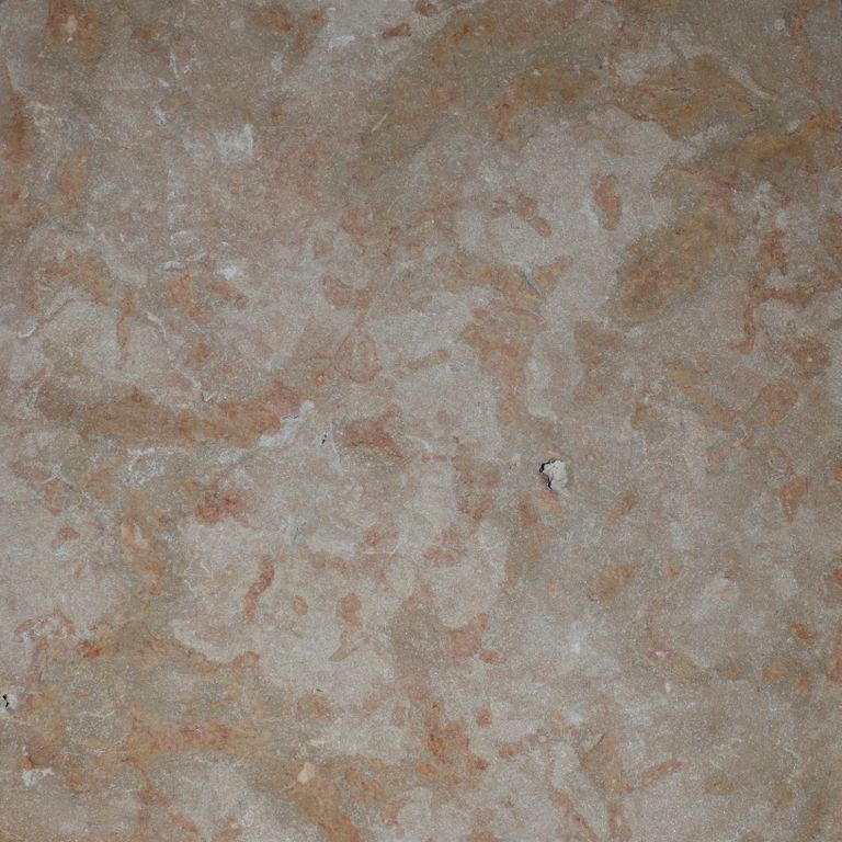 Color/Finish variation image for Limestone - Madison - Full Color. The surface finish shown is flamed. Dominant colors shown are gray, pink and tan. The color mix creates a warm feeling.