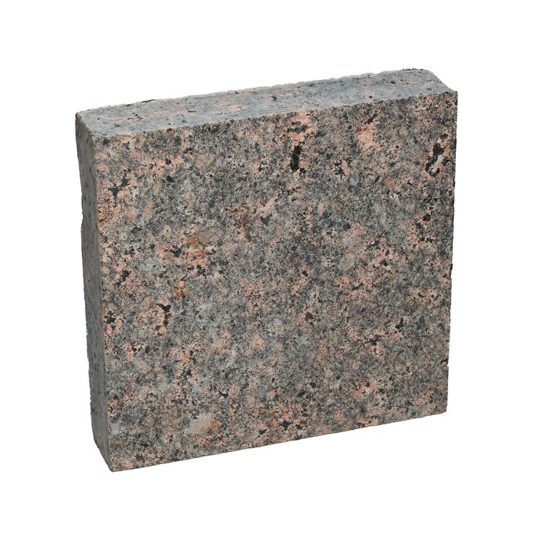 Oblique image for Brown Coffee Granite. The surface finish shown is flamed. Dominant colors shown are brown and gray. The color mix creates a warm feeling.