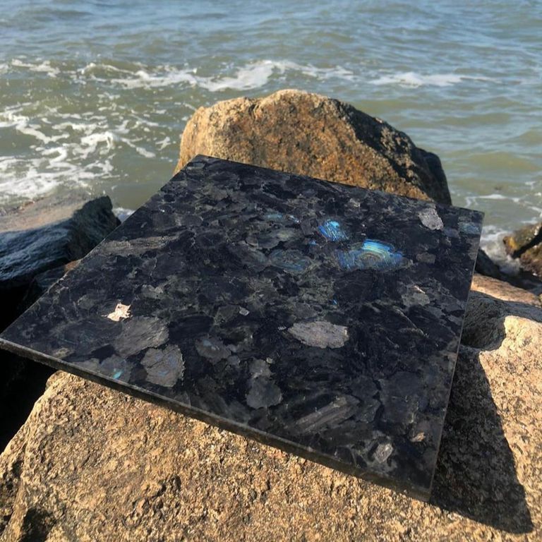 Feature image for Labradorite - Blue Seven Oceans. Dominant colors shown are black, blue and gray. The color mix creates a cool feeling.