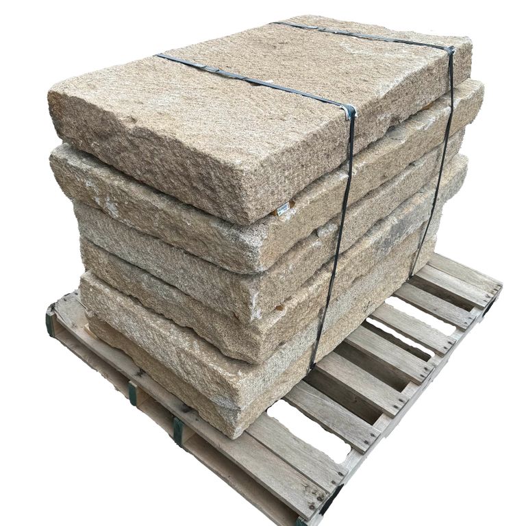 Oblique image for Granite - Reclaimed Rustic Planks - Golden 4x2'. The surface finish shown is split-face. Dominant colors shown are brown and tan. The color mix creates a warm feeling.