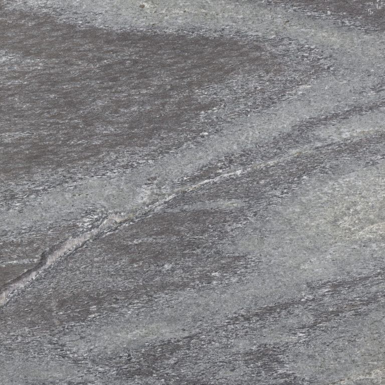 Color/Finish variation image for Granite - Mystic Mountain- Flamed. The surface finish shown is leathered. The dominant color shown is gray; with green and purple secondaries. Exhibits 