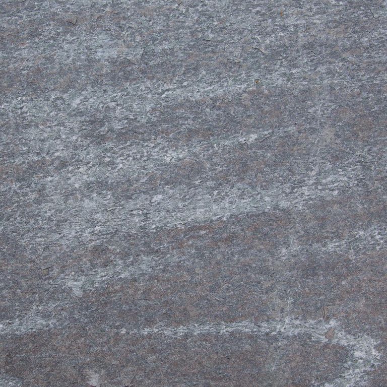 Color/Finish variation image for Granite - Mystic Mountain- Flamed. Dominant colors shown are blue and gray; with green and purple secondaries. Exhibits 