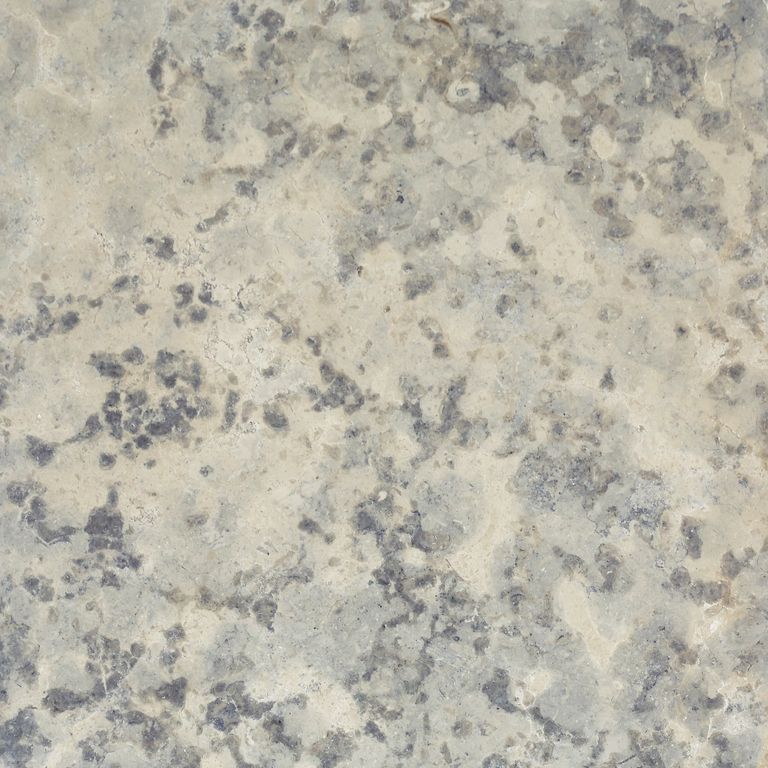 Color/Finish variation image for Mountain Hard Limestone - Blue. The surface finish shown is polished. Dominant colors shown are beige and gray; with white, tan and cream secondaries. Exhibits 