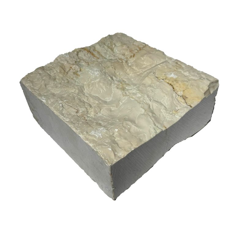 Oblique image for Mountain Hard Beige Limestone. The surface finish shown is split-face. Dominant colors shown are beige and tan. The color mix creates a warm feeling.