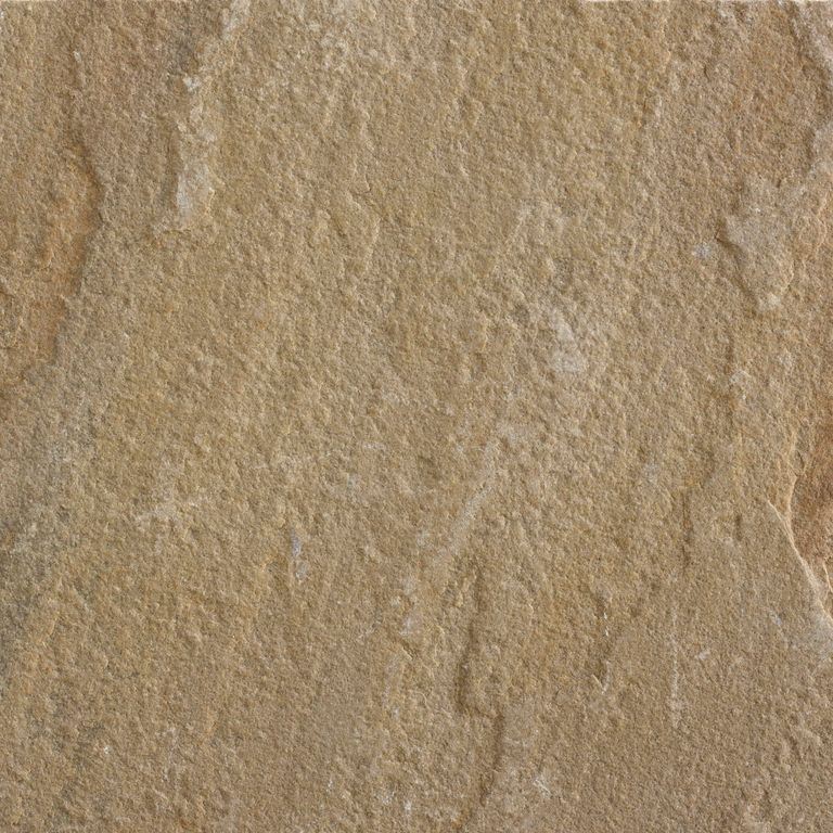 Close-up image for Rippon Sandstone. The surface finish shown is natural cleft. Dominant colors shown are brown and tan; with beige and orange/rust secondaries. Exhibits 