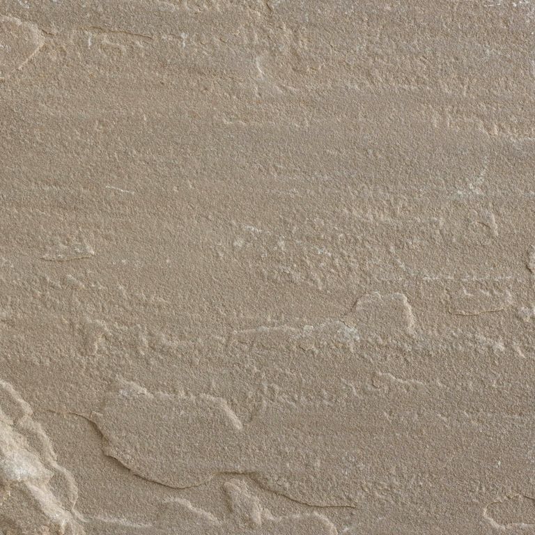 Feature image for York Sandstone. Dominant colors shown are gray and tan; with brown, green, orange/rust and purple secondaries. The color mix creates a warm feeling. Regular color pattern.