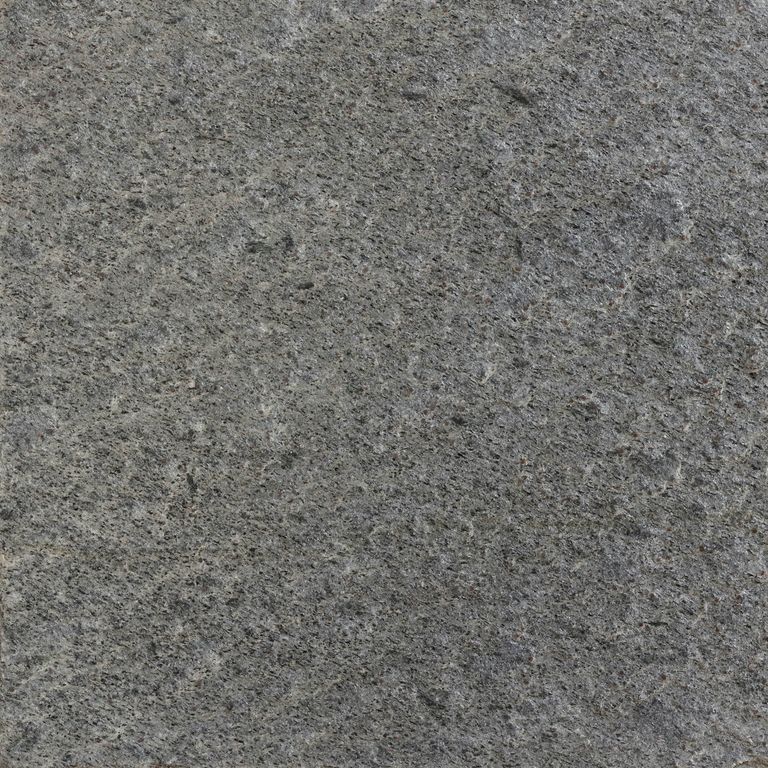 Color/Finish variation image for Metal Frost Quartzite. The surface finish shown is brushed. The dominant color shown is gray; with brown, green and purple secondaries. The color mix creates a cool feeling. Regular, speckled and cloudy color patterns.