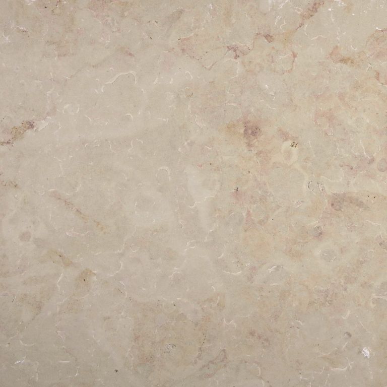 Color/Finish variation image for Cream Limestone. The surface finishes shown are brushed and flamed. Dominant colors shown are beige and tan; with brown, orange/rust and pink secondaries. Exhibits 