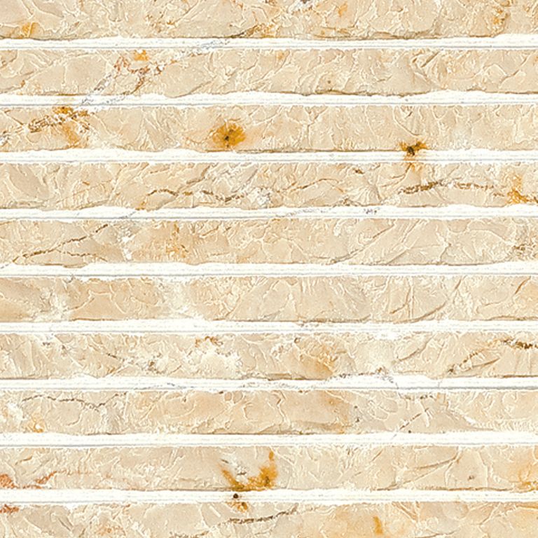 Color/Finish variation image for Limestone - Portuguese Alpine. The surface finishes shown are chiseled and split-face. Dominant colors shown are beige and tan; with orange/rust, white, yellow and cream secondaries. Exhibits 