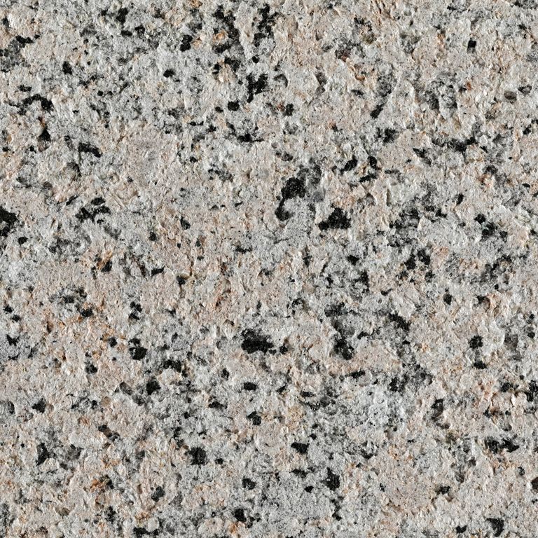 Color/Finish variation image for Granite - Pink Porrino. The surface finish shown is sand blasted. The dominant color shown is pink; with beige, black, green, pink, purple and white secondaries. The color mix creates a warm feeling. Blotched and coarse speckled color patterns.
