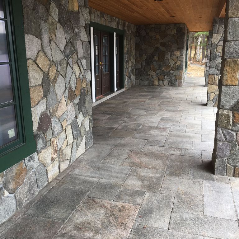 The image shows this material being used for patio pavers and thin veneer.