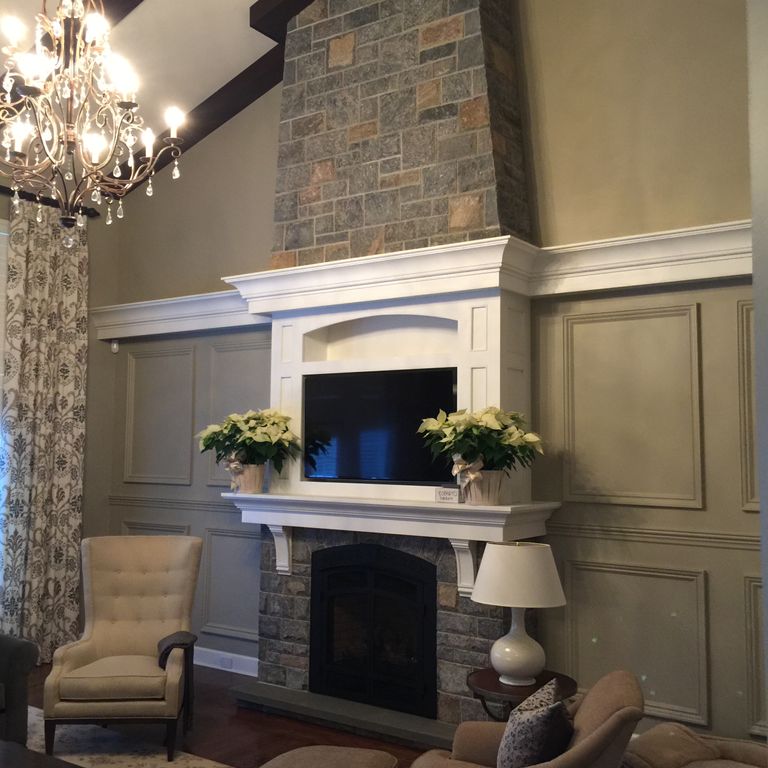 Application image for Granite - Hawthorne Granite. The image shows this material being used for fireplace surround, thin veneer and interior cladding.