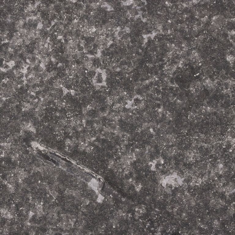 Color/Finish variation image for Limestone - Northern Gray. The surface finish shown is flamed. The dominant color shown is gray; with a purple secondary. Exhibits 
