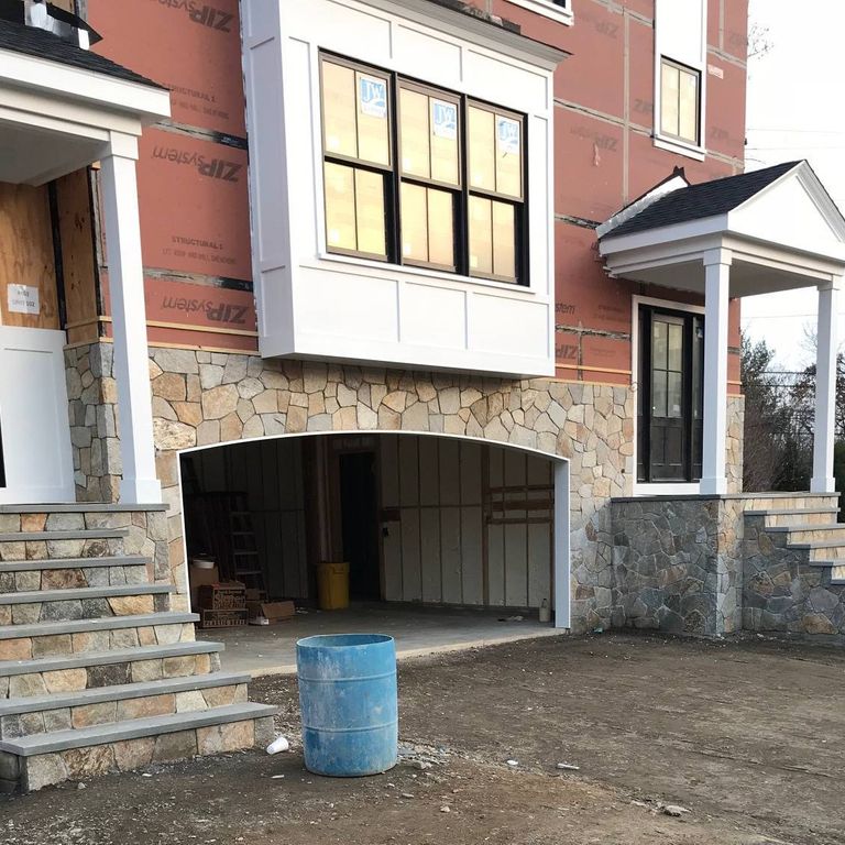 Application image for Granite - Spruce Mountain.. The image shows this material being used for treads and thin veneer.