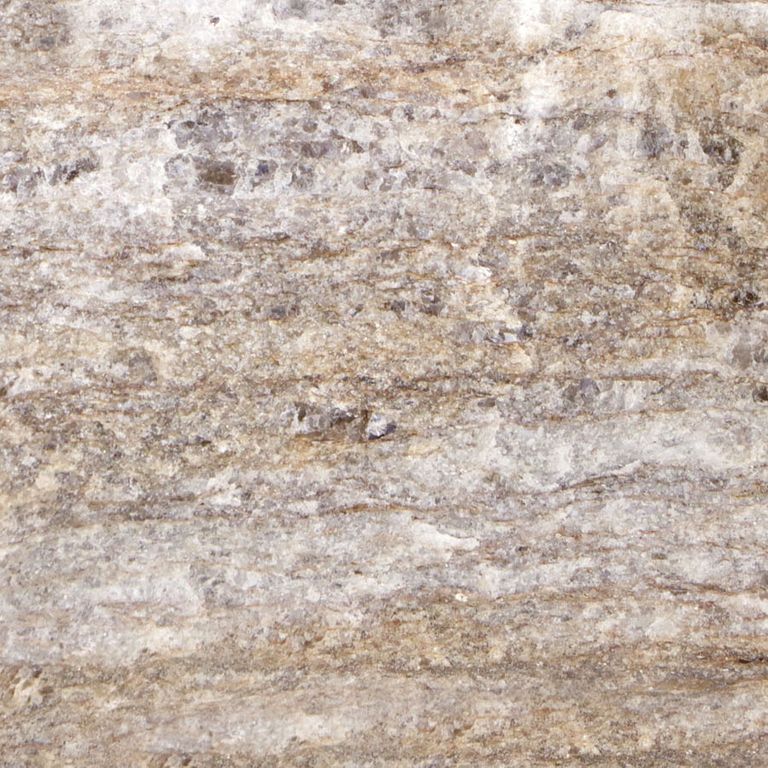 The surface finish shown is . Dominant colors shown are beige, gray and tan. The color mix creates a warm feeling. Speckled and streaked color patterns. Contains some mica.
