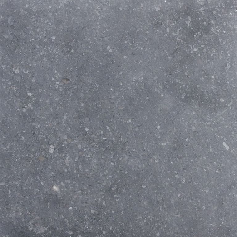 Color/Finish variation image for Belgian Bluestone. The surface finish shown is honed. The dominant color shown is gray; with blue and green secondaries. The color mix creates a cool feeling. Regular and cloudy color patterns.