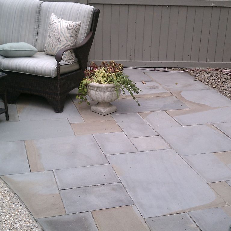 Application image for Bluestone - Full Color Mix. The image shows this material being used in a patio pavers application.