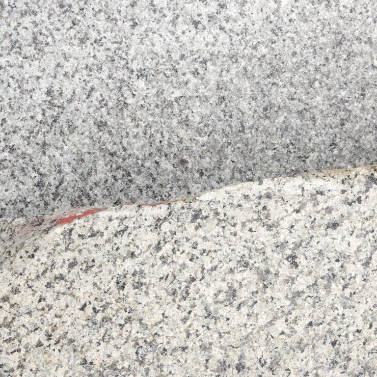 Color/Finish variation image for Granite - Reclaimed Rockport. The dominant color shown is gray; with pink and cream secondaries. The color mix creates a warm feeling. Speckled and coarse speckled color patterns.