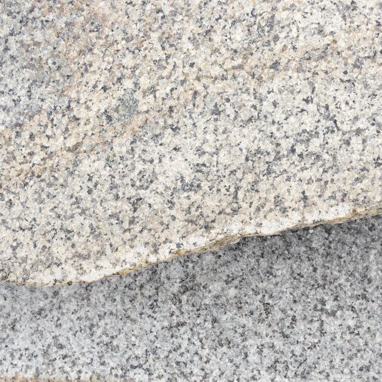 Color/Finish variation image for Granite - Reclaimed Rockport. The dominant color shown is gray; with beige, pink and cream secondaries. Exhibits 