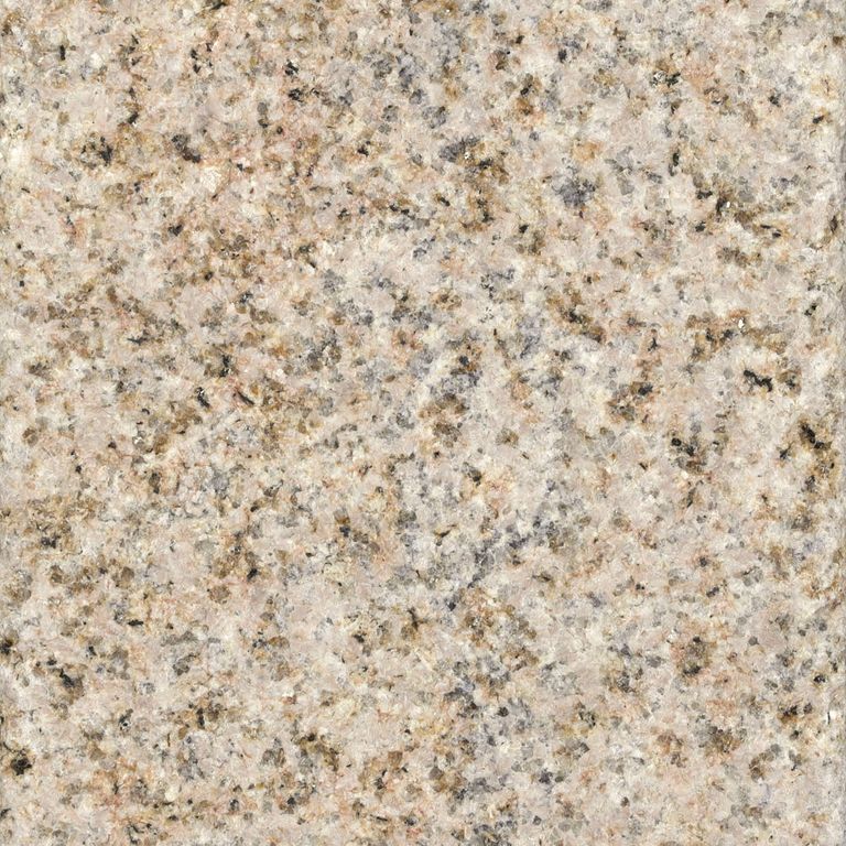 Feature image for Amber Granite. Dominant colors shown are beige and tan; with brown, gray, orange/rust and cream secondaries. The color mix creates a warm feeling. Speckled and coarse speckled color patterns.