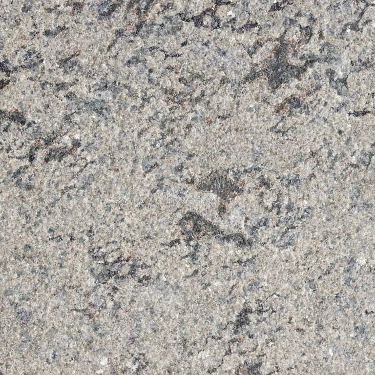 The surface finish shown is sand blasted. The dominant color shown is gray. The color mix creates a warm feeling. Speckled, coarse speckled and streaked color patterns.