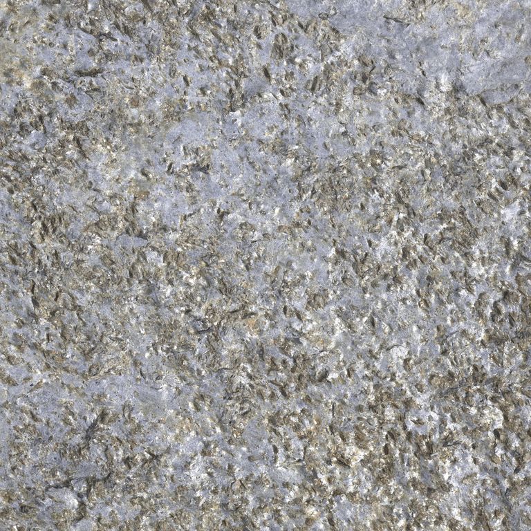 Color/Finish variation image for Goshen Stone. The dominant color shown is gray; with beige, blue, brown, green, purple, white and tan secondaries. Coarse speckled and blotched color patterns. Contains lots of mica and mineral inclusions.