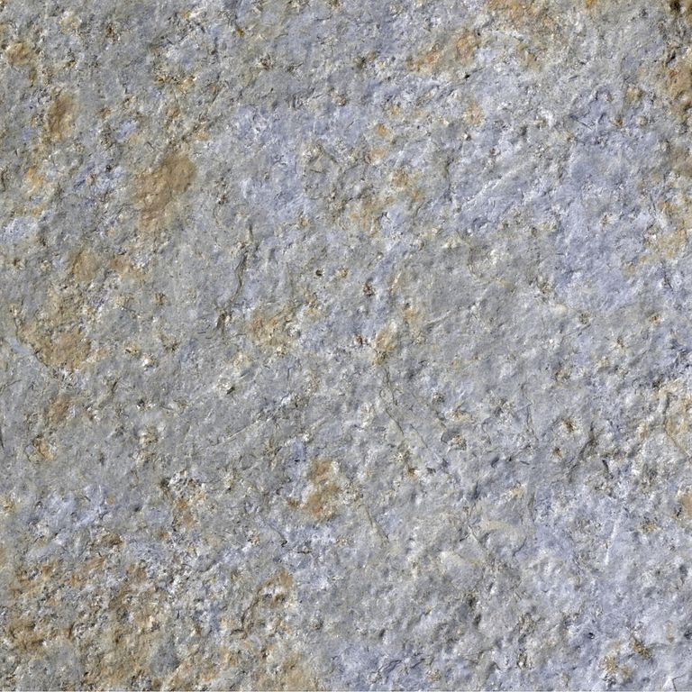 Color/Finish variation image for Goshen Stone. The dominant color shown is gray; with blue, brown, white and tan secondaries. Random and blotched color patterns. Contains lots of mica and mineral inclusions.
