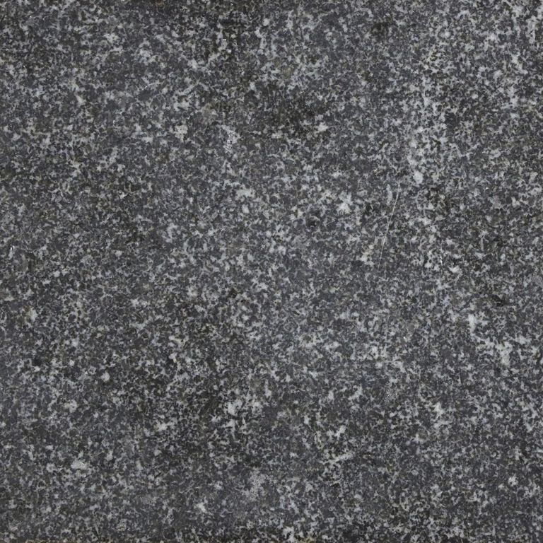 Color/Finish variation image for Jet Mist Granite. The surface finish shown is polished. The dominant color shown is gray; with black and green secondaries. Exhibits 