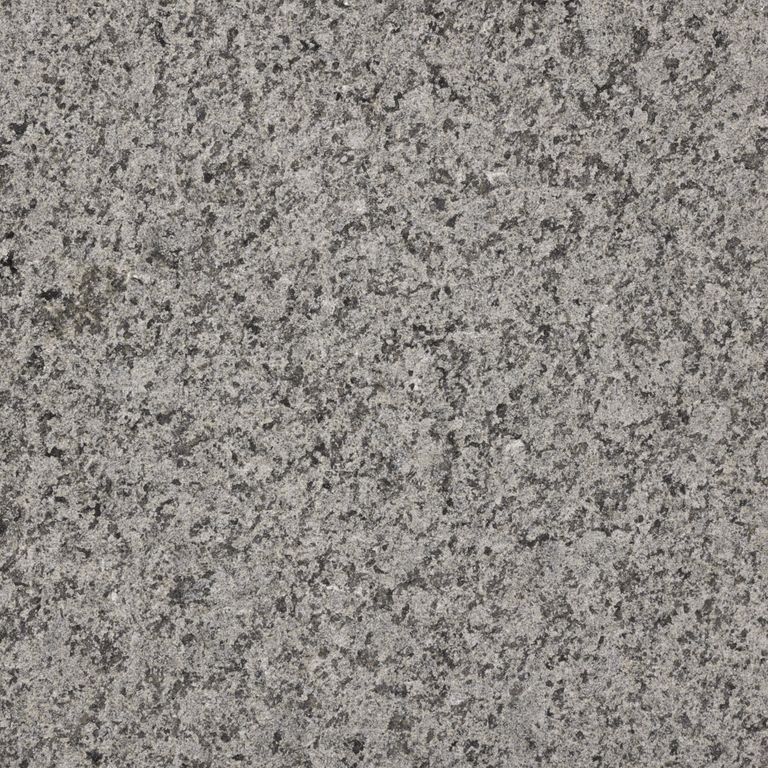 Color/Finish variation image for Granite - Prairie Green. The surface finish shown is sand blasted. Dominant colors shown are green and gray. The color mix creates a cool feeling. Speckled color pattern. Contains some mica and mineral inclusions.