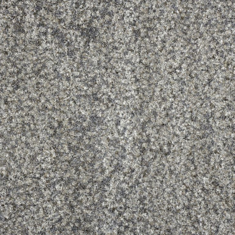 Color/Finish variation image for Granite - Virginia Mist. The surface finish shown is bush hammered. The dominant color shown is gray. The color mix creates a cool feeling. Speckled and coarse speckled color patterns. Contains some mica.