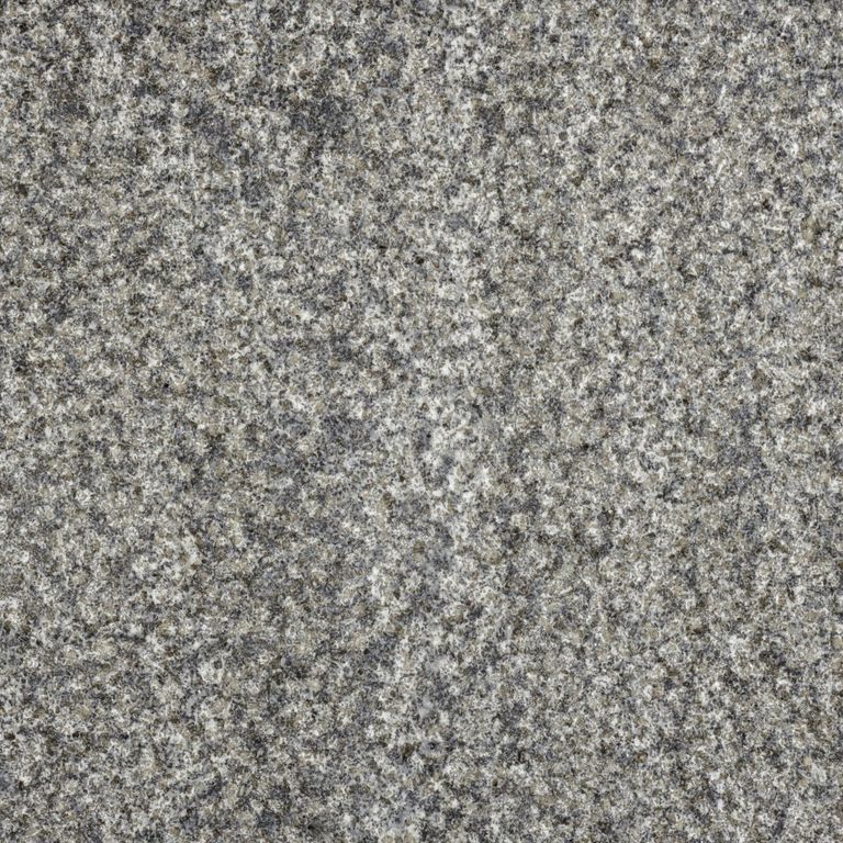 Feature image for Virginia Mist Granite. The surface finish shown is bush hammered. The dominant color shown is gray; with beige, brown, green, purple and white secondaries. Speckled and coarse speckled color patterns.
