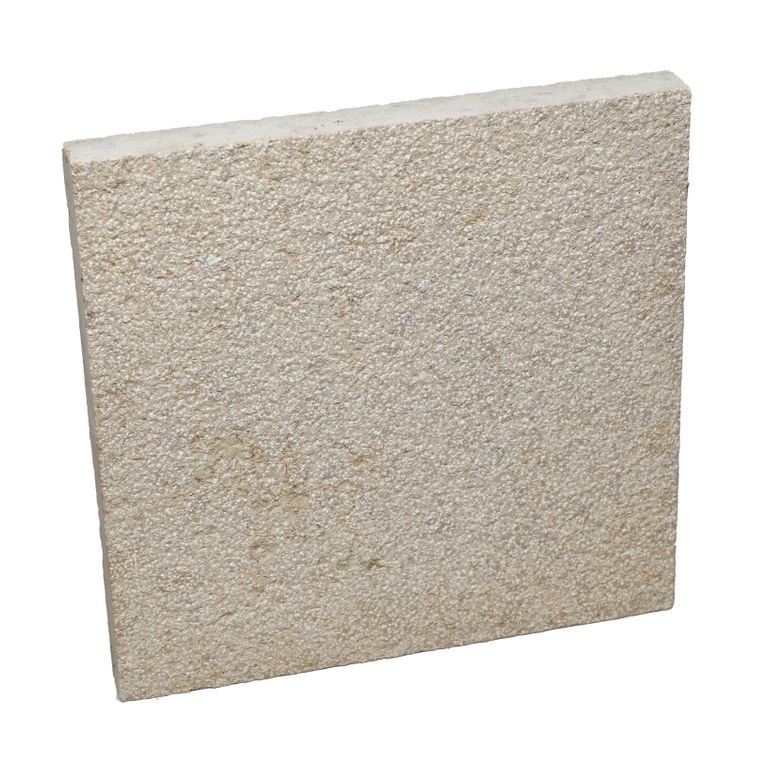 Color/Finish variation image for Bavarian Beige Limestone. The surface finish shown is bush hammered. Dominant colors shown are beige, tan and cream. The color mix creates a warm feeling. Solid and regular color patterns. Contains mineral inclusions.