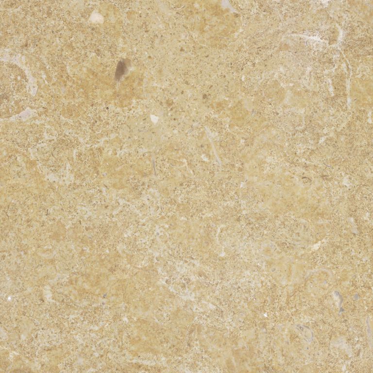 Feature image for Caravaggio Limestone. Dominant colors shown are beige, orange/rust and tan; with brown and cream secondaries. The color mix creates a warm feeling. Random color pattern. Contains mineral inclusions.