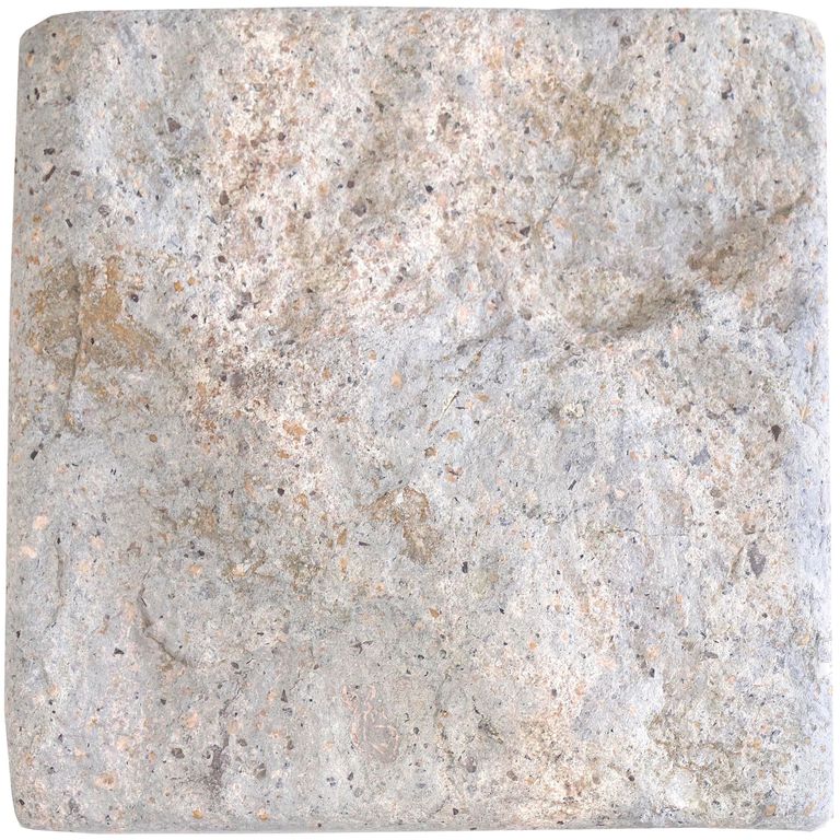 Color/Finish variation image for Atlantic Granite. The surface finish shown is tumbled. Dominant colors shown are gray, pink and white; with beige, purple, tan and cream secondaries. Exhibits 