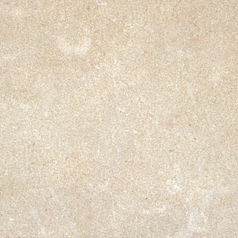 Color/Finish variation image for Cenia Beige Limestone. The surface finishes shown are brushed and fine bush hammered. Dominant colors shown are beige, tan and cream; with orange/rust and white secondaries. The color mix creates a warm feeling. Fine speckled, blotched, swirled and cloudy color patterns.