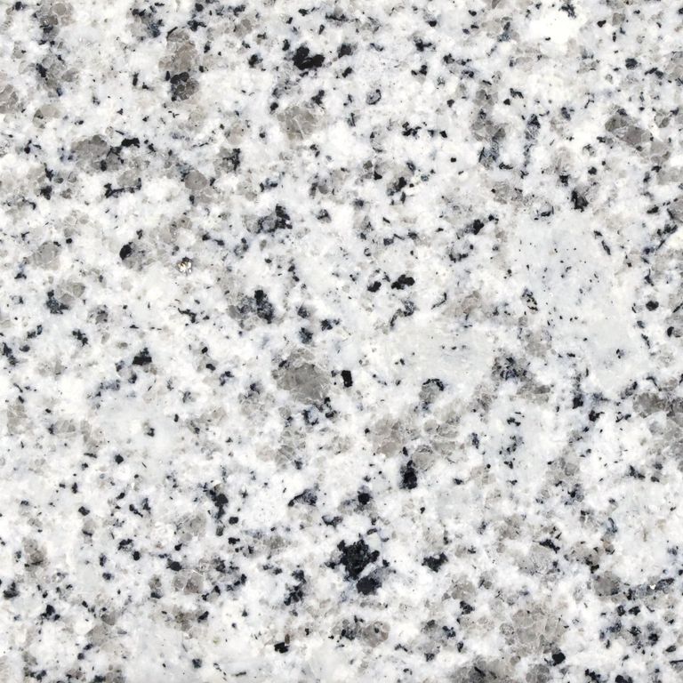 Color/Finish variation image for Gray Salis Granite. The surface finish shown is polished. Dominant colors shown are gray and white; with beige and cream secondaries. The color mix creates a cool feeling. Coarse speckled and blotched color patterns.