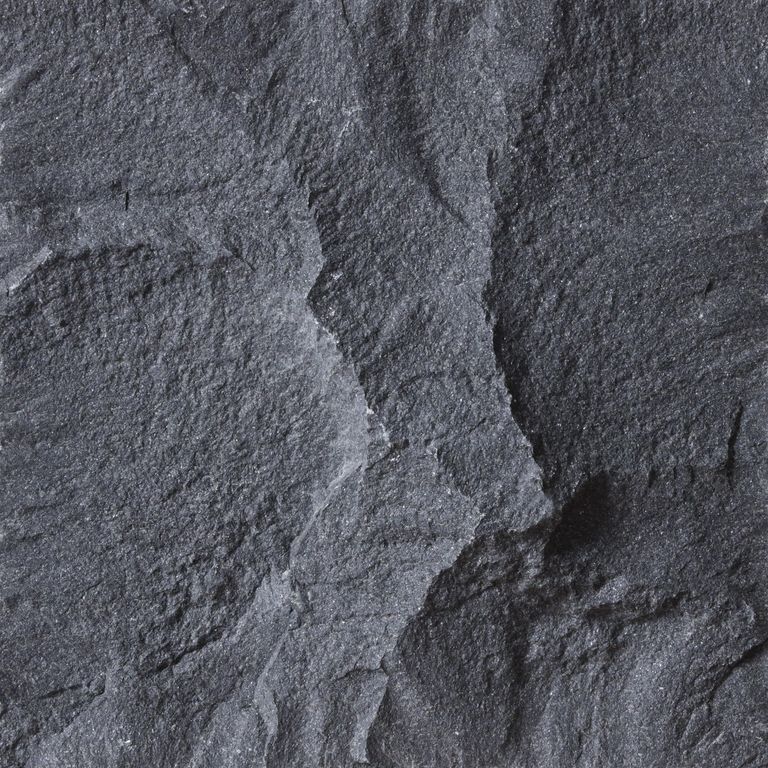 Color/Finish variation image for Basalt - Vietnam Black. The surface finish shown is split-face. Dominant colors shown are black and gray; with blue, brown and purple secondaries. Exhibits 