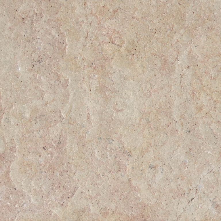 Color/Finish variation image for Crema Del Giglio. The surface finish shown is flamed. Dominant colors shown are beige and tan; with brown, gray, orange/rust, pink and cream secondaries. The color mix creates a warm feeling. Fine speckled and random color patterns. Contains mineral inclusions.