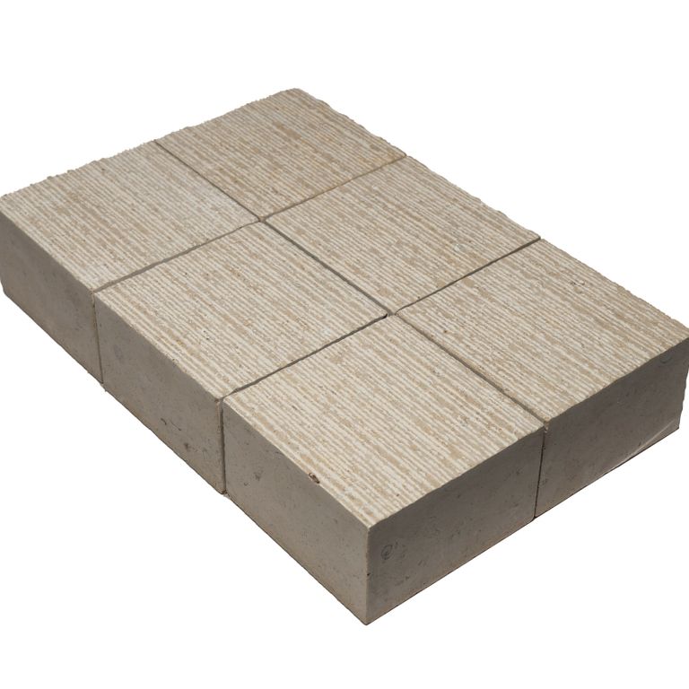 Feature image for Portuguese Pacific Beige Limestone - Fine Scratched Cobblestone. The surface finish shown is scratched. Dominant colors shown are beige and tan. The color mix creates a warm feeling.
