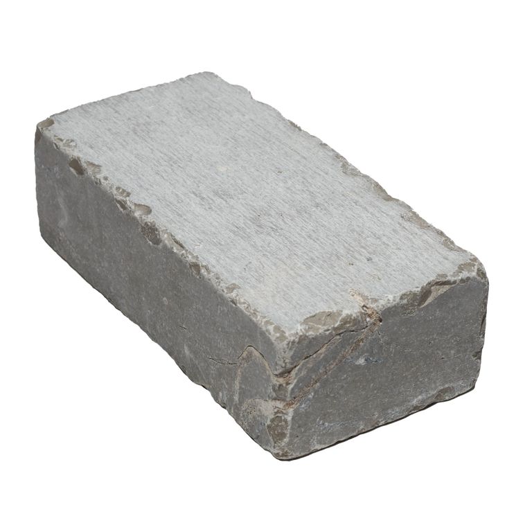 Oblique image for Portugese Amaza Estrema Limestone - Cobblestone - Tumbled. The surface finish shown is tumbled. The dominant color shown is gray.