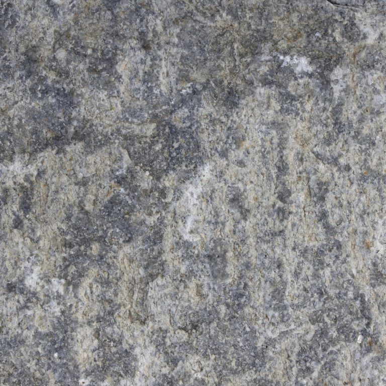 Color/Finish variation image for Reclaimed Granite Curbstone - Pool Coping. The dominant color shown is gray; with blue, brown, green, purple, white and tan secondaries. The color mix creates a cool feeling. Random, speckled, blotched, swirled and cloudy color patterns.