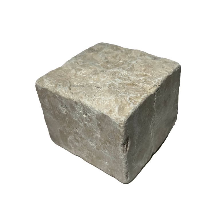 Oblique image for Limestone - Mountain Hard Beige - Cobblestones Pavers. The surface finish shown is . Dominant colors shown are beige and tan. The color mix creates a warm feeling.