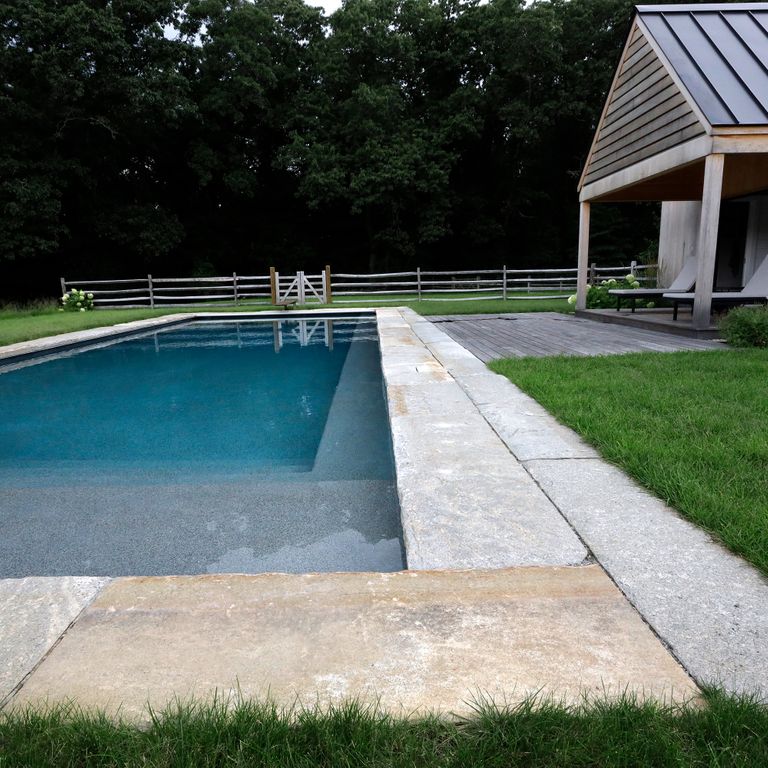 The image shows this product being used for pool coping, pool deck pavers and . The surface finish shown is . Dominant colors shown are beige and gray; with pink, white, tan and cream secondaries. The color mix creates a warm feeling. Speckled and blotched color patterns.