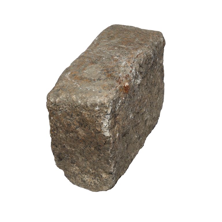 Oblique image for Reclaimed New England Cobblestones - Jumbo Pavers. The surface finish shown is . Dominant colors shown are gray and tan. The color mix creates a warm feeling.