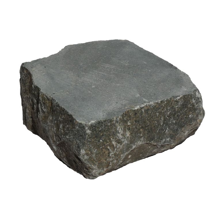 Oblique image for Porphyry - Reclaimed European Cobblestones - Square - Flat Surface. The surface finish shown is sawn. The dominant color shown is gray. The color mix creates a warm feeling.