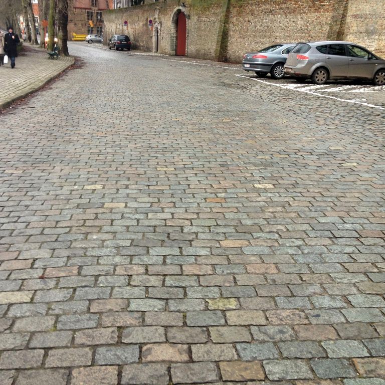 Application image for Reclaimed European Porphyry Cobblestones - Rectangle - Worn. The image shows this product being used in a driveway pavers application. The surface finish shown is . The dominant color shown is gray. The color mix creates a warm feeling.